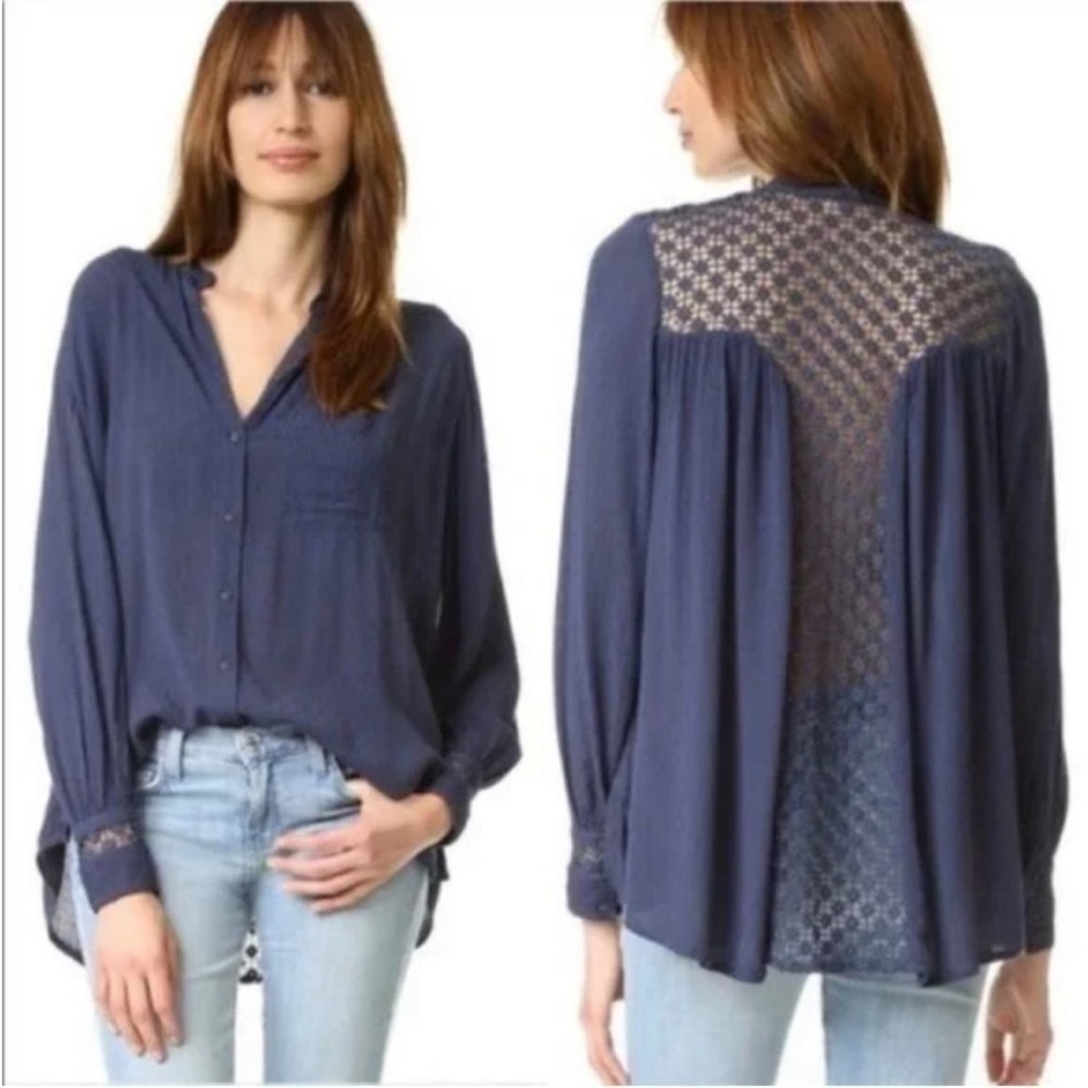 Free People The Best Button Down Crochet Lace Top